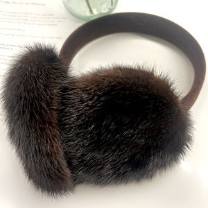 Vintage upcycled real fur mink ear muffs - BLACK BROWN - size SMALL